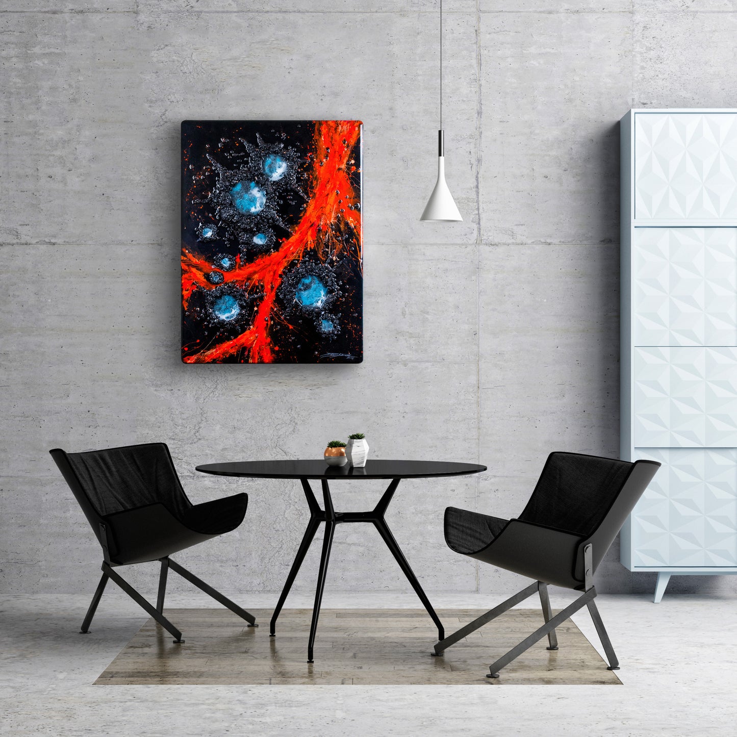 Cosmic Eruption – Spiritual Resin Art with Lava Stone | Sacred Energy Wall Art | 60×80cm / 24×31 Inches | Handmade Mixed Media Painting