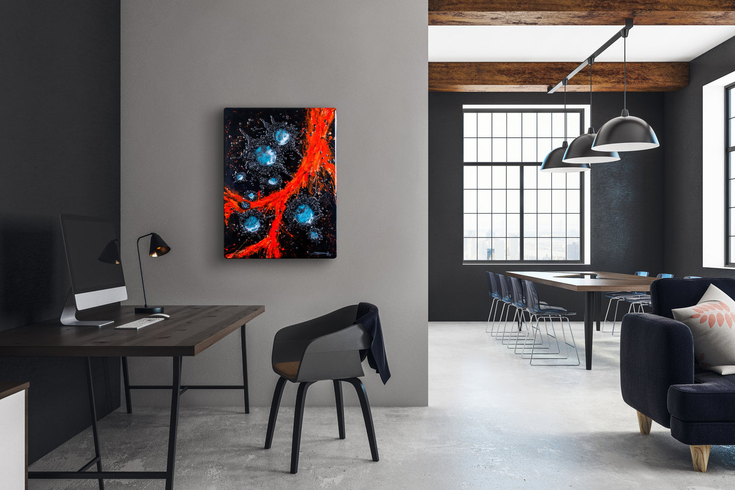 Cosmic Eruption – Spiritual Resin Art with Lava Stone | Sacred Energy Wall Art | 60×80cm / 24×31 Inches | Handmade Mixed Media Painting