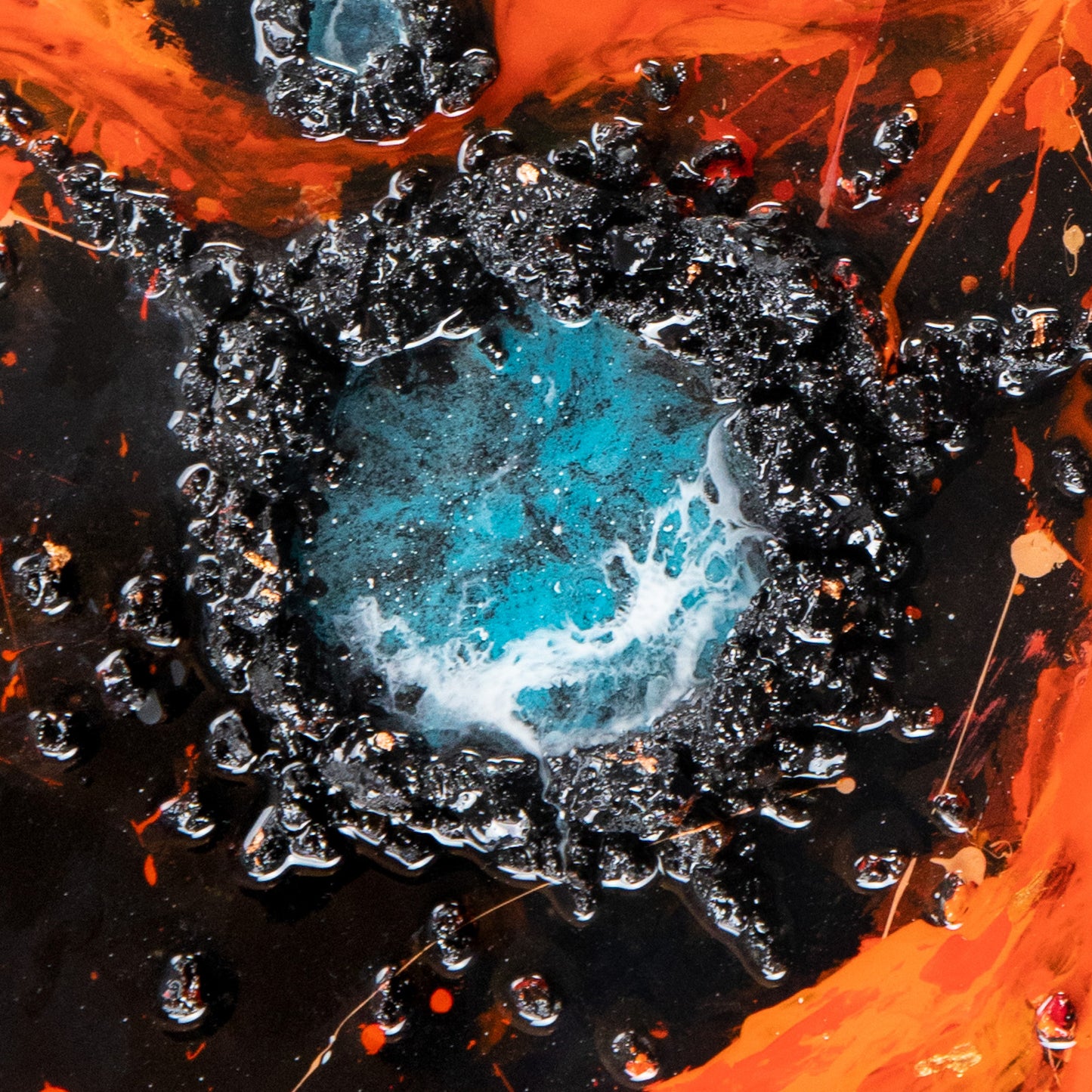 Cosmic Eruption – Spiritual Resin Art with Lava Stone | Sacred Energy Wall Art | 60×80cm / 24×31 Inches | Handmade Mixed Media Painting