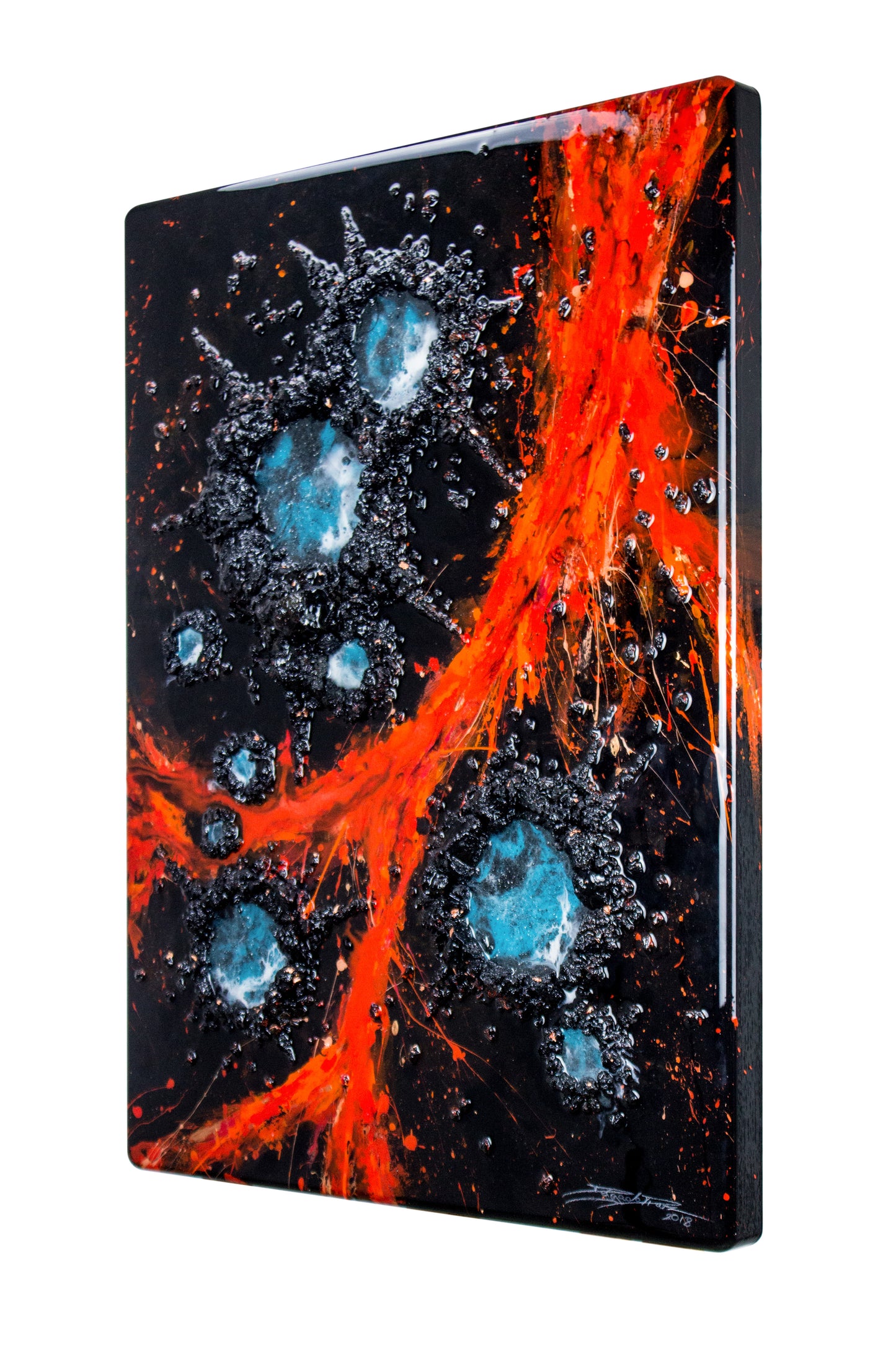 Cosmic Eruption – Spiritual Resin Art with Lava Stone | Sacred Energy Wall Art | 60×80cm / 24×31 Inches | Handmade Mixed Media Painting