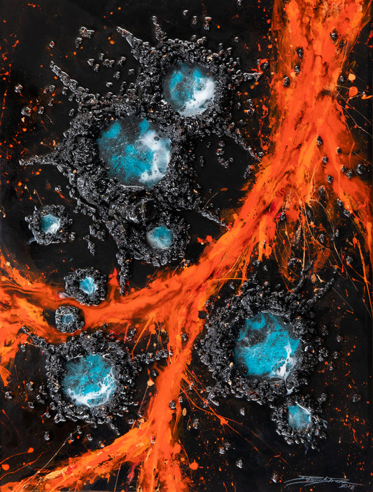 Cosmic Eruption – Spiritual Resin Art with Lava Stone | Sacred Energy Wall Art | 60×80cm / 24×31 Inches | Handmade Mixed Media Painting
